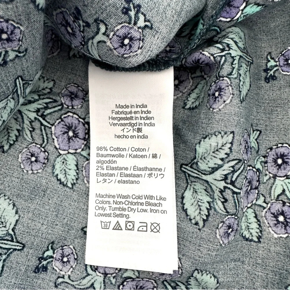 J. CREW Long Sleeve Ruffleneck Poplin Blouse Floral Spruce Antique Navy Size M